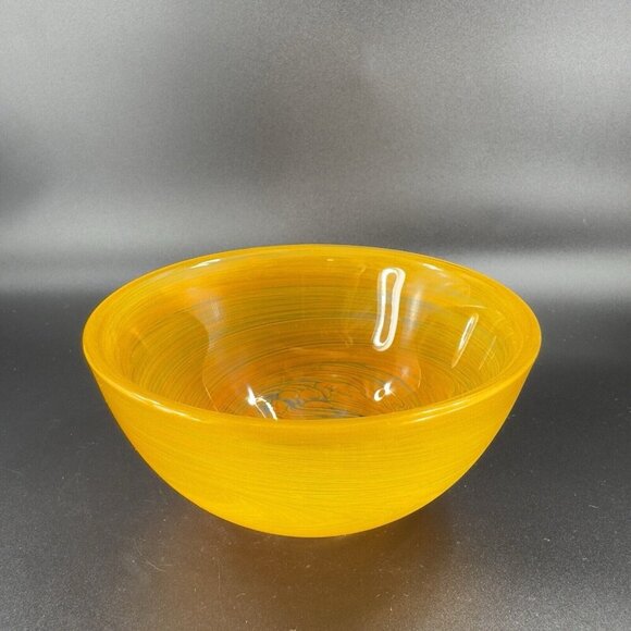 Vintage Glass Dish Bowl Clear With Orange Swirls Round Bowl Kitchenware Decor - Picture 13 of 13